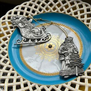Pewter Santa and Sleigh Ornaments
